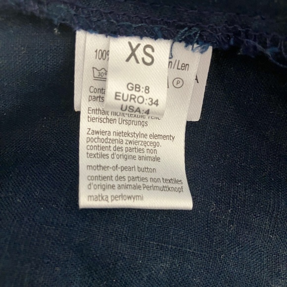 Dark blue 100% linen long sleeve blouse boho top with lace detail size XS / 4 - Picture 6 of 6